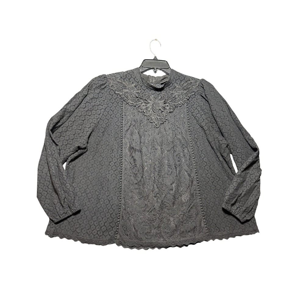 Torrid Blouse Women 2 Black Lace Mock Neck Embroidered Long Sleeve 18411565